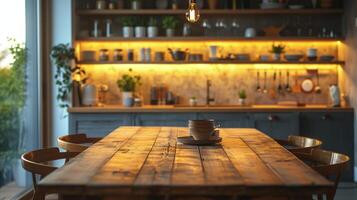 Wooden Table With Bowl of Fruit photo