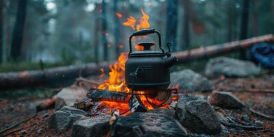 Tea Kettle Boiling on Fire photo