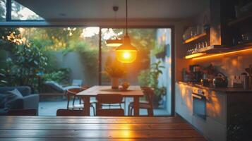 Wooden Table With Potted Plants by Window photo