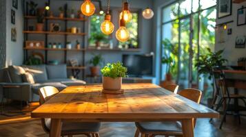 Wooden Table With Bowl of Fruit photo