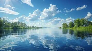 Water Body Surrounded by Trees and Clouds photo
