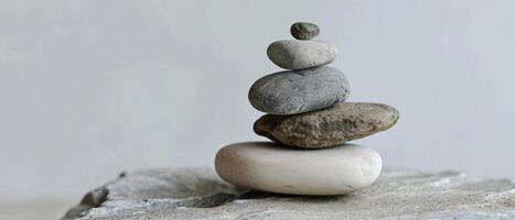 ai generado ahondar dentro el esencia de tranquilidad como un torre de piedras soportes en Perfecto balance, evocando el principios de zen budismo foto