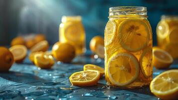 Jar Filled With Lemons on Table photo