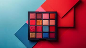 Close Up of a Makeup Palette on Colorful Background photo