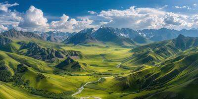 River Flowing Through Lush Green Valley photo