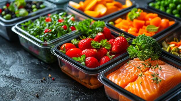 Plastic Container Filled With Various Vegetables photo