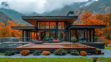 House Perched on Mountain Overlooking Mountains photo