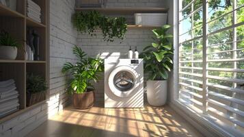 Room With Washing Machine and Plants photo