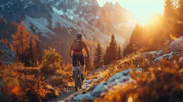 Man Riding Bike Down Dirt Road photo