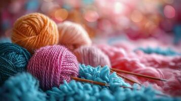 A Pile of Yarn on a Blue Blanket photo