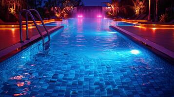 Blue and White Tiled Floor Swimming Pool photo