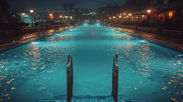 Swimming Pool at Night With Lights On photo