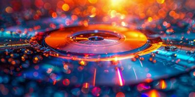 AI generated Compact discs, each disc reflects the interplay of light and sha photo