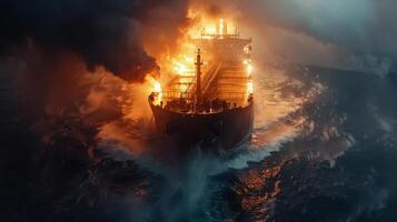 Large Boat Emitting Smoke on Water photo