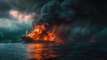 Large Boat Emitting Smoke on Water photo