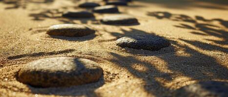 AI generated Sand surface texture with circles and shadows, for relaxation and spiritual harmony. Garden of meditation, relaxation, restoration of balance, harmony of spirituality and relaxation photo