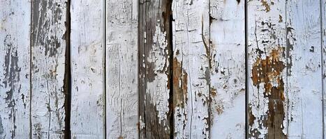 AI generated The texture of old wooden planks covered with flaking white pain photo