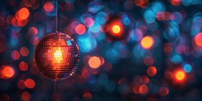 Disco Ball Hanging From String With Background Lights photo