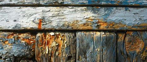 AI generated Natural decay with this rough, old wooden surface. Its textured pattern and weathered appearance tell a story of time and nature's touch photo