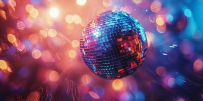 Disco Ball Hanging From String With Background Lights photo