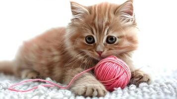 Playful Kitten Engaged in Yarn Play photo