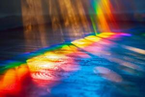 AI generated Soft-focus background with light rays and rainbow prism effects. photo