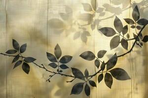 AI generated Silhouettes of delicate plant leaves cast a dance of shadows upon a textured beige backdrop, evoking tranquility photo