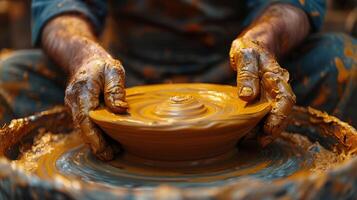 Person Making a Pot on a Potters Wheel photo