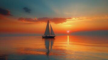 Sailboat Drifting on Water at Sunset photo