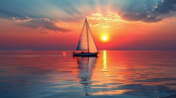 Sailboat Drifting on Water at Sunset photo