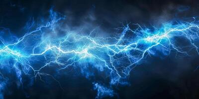 AI generated A vivid blue and black background with lightning bolts crossing, creating a striking and electrifying display of natures power and beauty photo