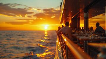 Group of People Sitting at Table on Boat photo