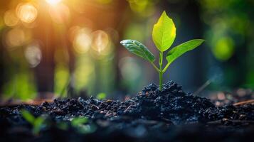 AI generated Small Green Plant Sprouting From the Ground photo