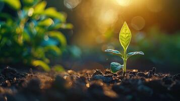 AI generated Small Green Plant Sprouting From the Ground photo