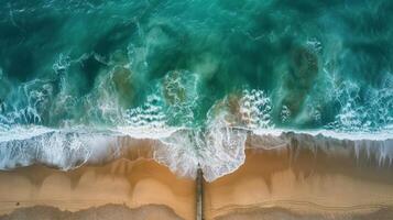AI generated Aerial View of Beach and Ocean photo