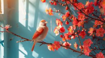AI generated Bird Sitting on a Tree Branch photo