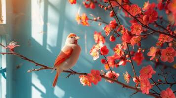 ai generado pájaro sentado en un árbol rama foto