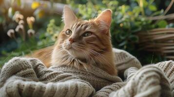 AI generated Orange Cat Laying on Top of Blanket photo