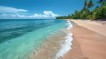 AI generated Sandy Beach With Clear Blue Water and Trees photo