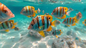 ai generado un grupo de pescado nadando en el Oceano foto