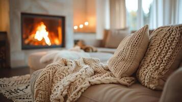 AI generated Living Room Filled With Furniture and Lit Candles photo