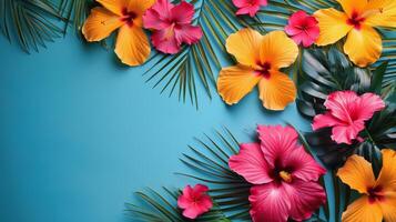 AI generated Colorful Flowers on Blue Background photo