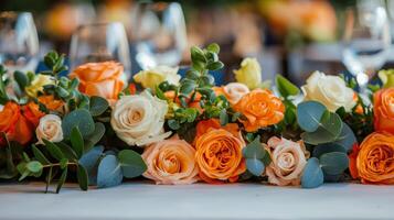 ai generado cerca arriba de flores en un mesa foto