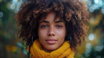 ai generado mujer con rastas y cabeza bufanda foto