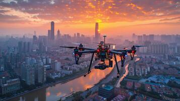 Large Black and Red Remote Controlled Flying Device photo