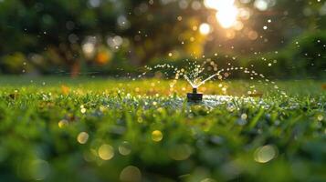 espolvorear de agua en verde césped foto