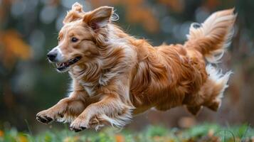 Brown Dog Running in Grass photo