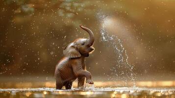 Baby Elephant Playing in Body of Water photo