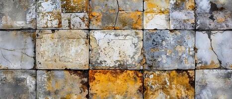 AI generated A full-frame image showcasing a variety of rusty, weathered tiles, each with unique patterns of decay photo