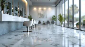 Room With Marble Floor and Row of Chairs photo